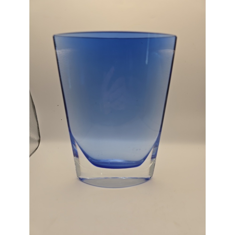 VNTG Lindshammar Sweden Gunnar Ander Midcentury Modern Blue And Clear Glass Vase